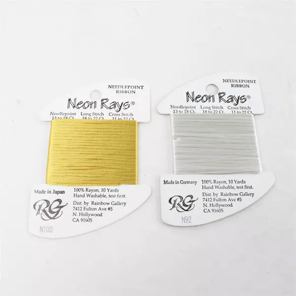 Lot of 7 Neon Rays Needlepoint Ribbon,10 Yds. each, Asst'd Colors, New  