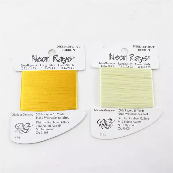 Lot of 7 Neon Rays Needlepoint Ribbon,10 Yds. each, Asst'd Colors, New  