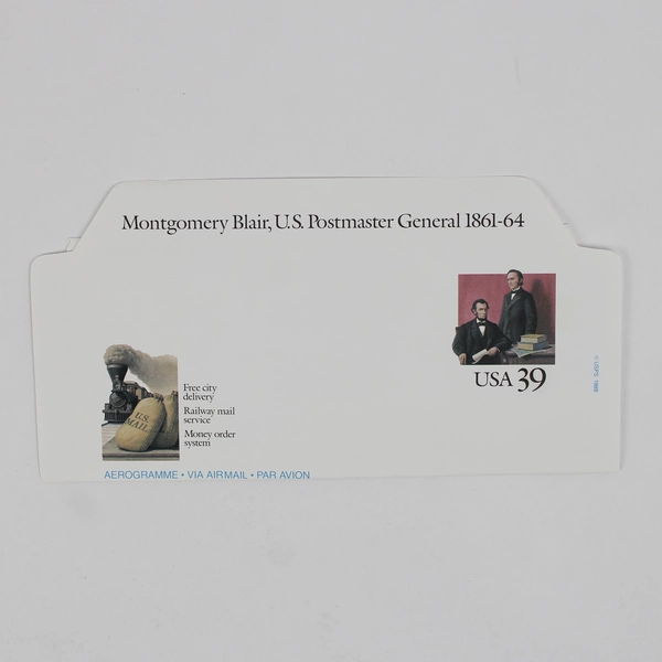 1989 Montgomery Blair US Postmaster General 1861-64 39¢ Aerogramme Unused
