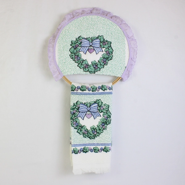 Handmade Kitchen Towel Mounted on an Embroidery Hoop with Foliage Heart Design