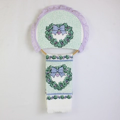 Handmade Kitchen Towel Mounted on an Embroidery Hoop with Foliage Heart Design
