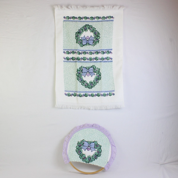 Handmade Kitchen Towel Mounted on an Embroidery Hoop with Foliage Heart Design