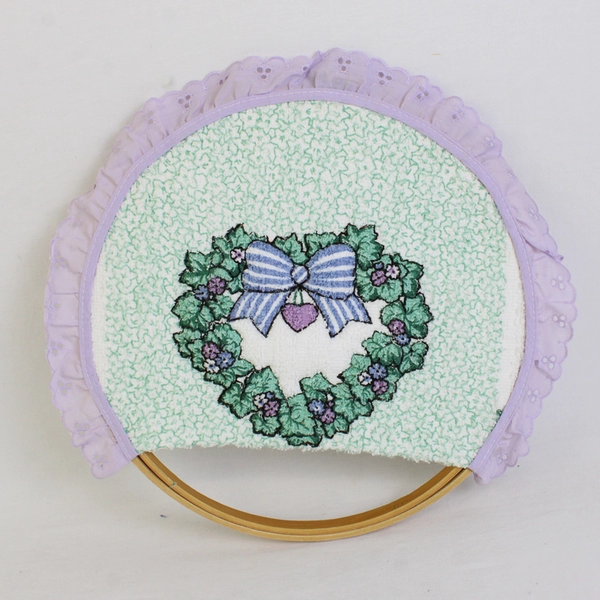 Handmade Kitchen Towel Mounted on an Embroidery Hoop with Foliage Heart Design