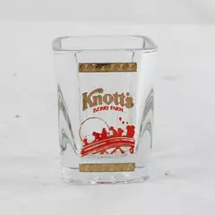 Vintage Knott's Berry Farm Shot Glass Gold Red Amusement Park Souvenir
