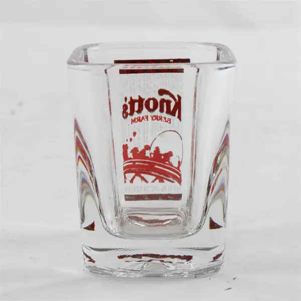 Vintage Knott's Berry Farm Shot Glass Gold Red Amusement Park Souvenir