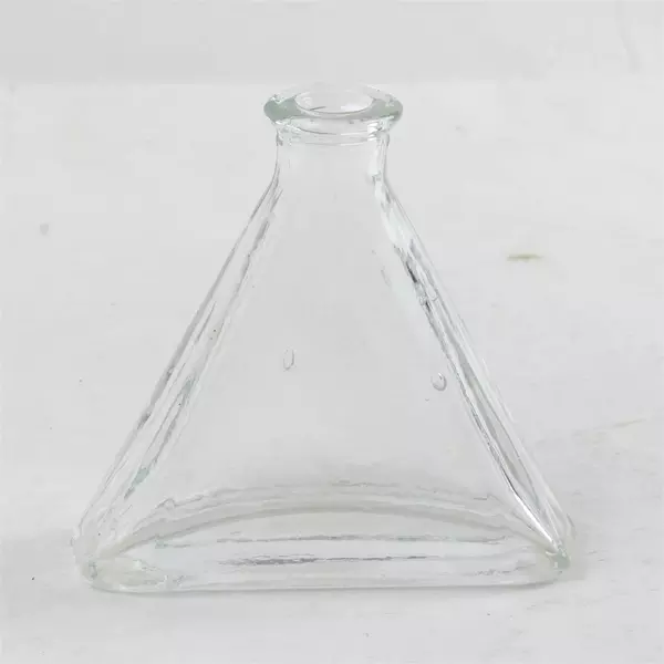 Rare Vintage Triangle Shaped Thick Heavy Glass Vase Bottle 4.75" 