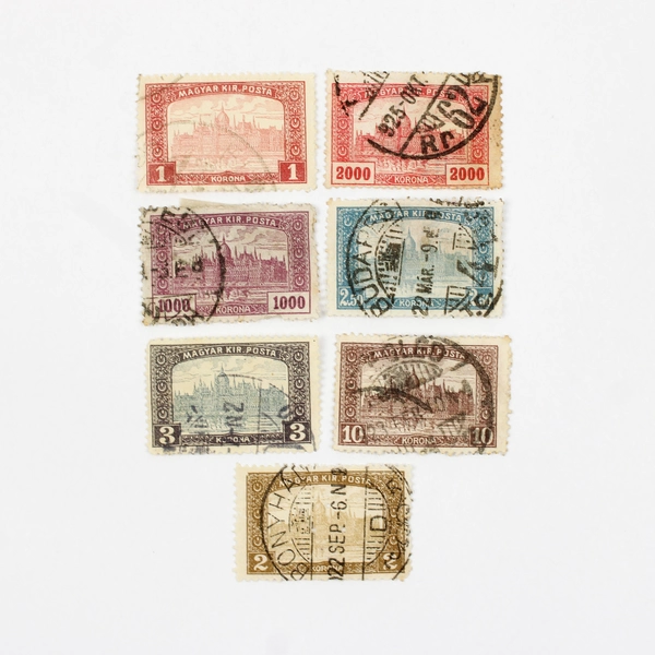 Lot Of 7 Hungary Magyar Kir Posta Parliament 2/2.5/3/10/1000/2000 Korona Stamps 