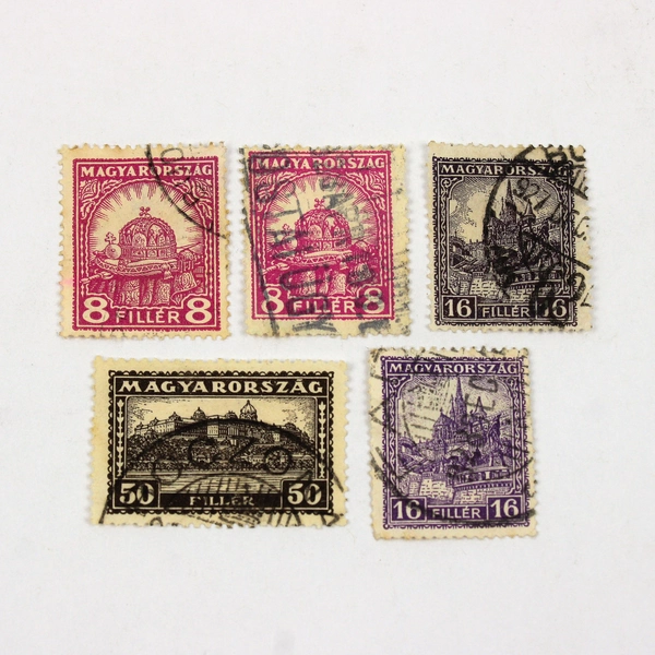 Lot Of 5 Hungary Magyarorszag 8/16/50 Filler Stamps 1920s Postmarked Used 