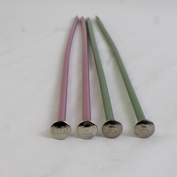 Lot of 4 Susan Bates Aluminum Knitting Needles Pink & Green 14" Long Size 10