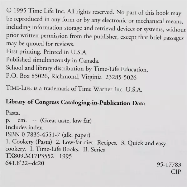 Great Taste Low Fat Pasta Cookbook Diet-Friendly