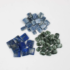 Lot of 58 Blue & Green Gemstone Cabochon Beads Lapis Lazuli Seraphinite Kyanite
