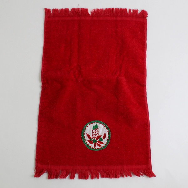 Lot Of 3 Fieldcrest Red/White Christmas Embroidered Hand Towels 11" x 16"