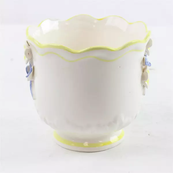 Vintage Belleek Ireland Floral Planter Yellow & Blue Flowers w/ Small Chip