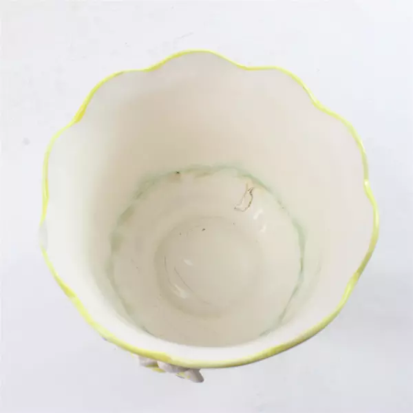 Vintage Belleek Ireland Floral Planter Yellow & Blue Flowers w/ Small Chip