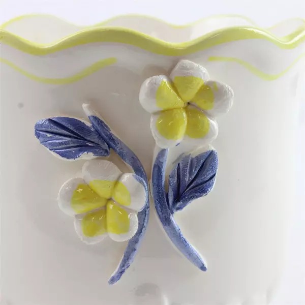 Vintage Belleek Ireland Floral Planter Yellow & Blue Flowers w/ Small Chip