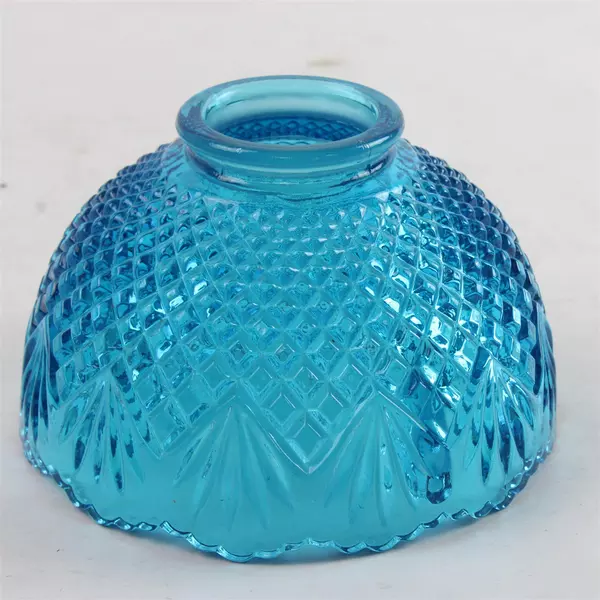 Vintage Blue Glass Round Bowl Candle Holder 5" x 3.25"