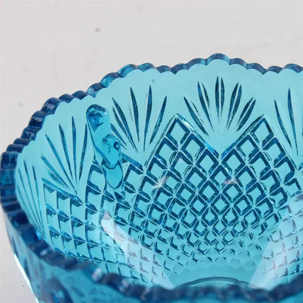 Vintage Blue Glass Round Bowl Candle Holder 5" x 3.25"