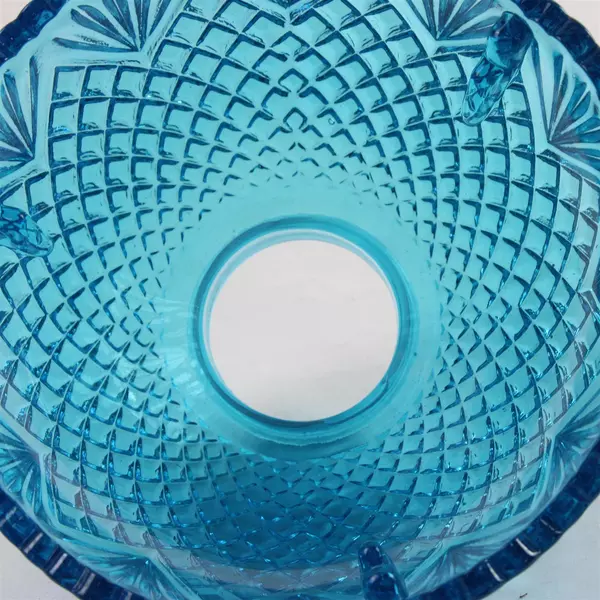 Vintage Blue Glass Round Bowl Candle Holder 5" x 3.25"