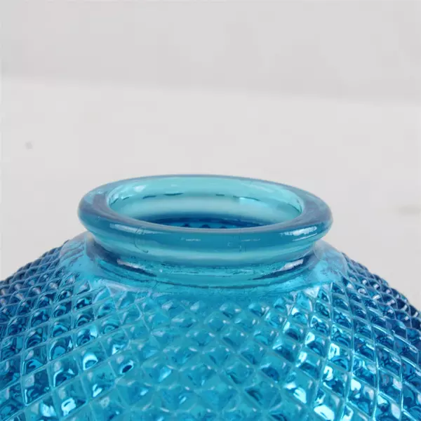 Vintage Blue Glass Round Bowl Candle Holder 5" x 3.25"