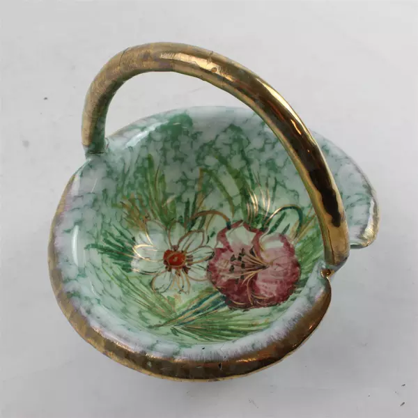 Vintage Hand-Painted Italian Ceramic Basket Marked Made in Italy