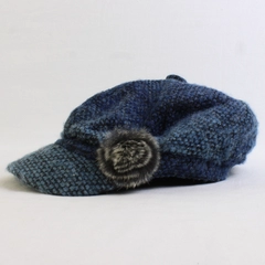 Fair Weather Women's Blue Tweed Small Brim Newsboy Cap Hat One Size