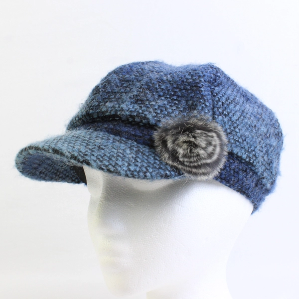 Fair Weather Women's Blue Tweed Small Brim Newsboy Cap Hat One Size