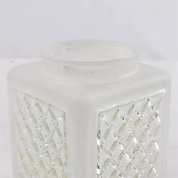 Vintage Frosted Clear Glass Square Porch Light Cover Diamond Quilt