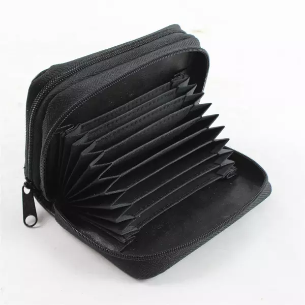 Buxton Black 2-Zip Accordion Card Wallet Pre-Owned Good