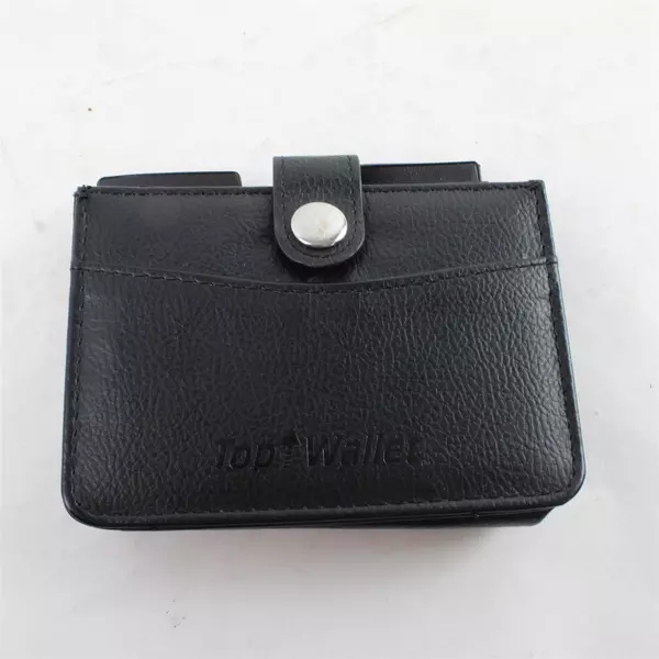 Top Wallet Black w/ Elastic Pull-Out Card Holder Slim Wallet