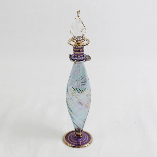 Unbranded Hand Blown Clear/Purple Glass Perfume Bottle Egypt 7.5" Tall  (Empty)