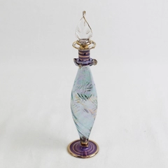 Unbranded Hand Blown Clear/Purple Glass Perfume Bottle Egypt 7.5" Tall  (Empty)