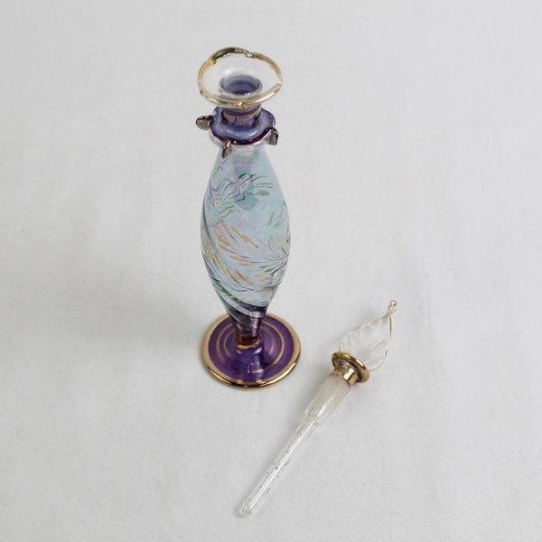 Unbranded Hand Blown Clear/Purple Glass Perfume Bottle Egypt 7.5" Tall  (Empty)