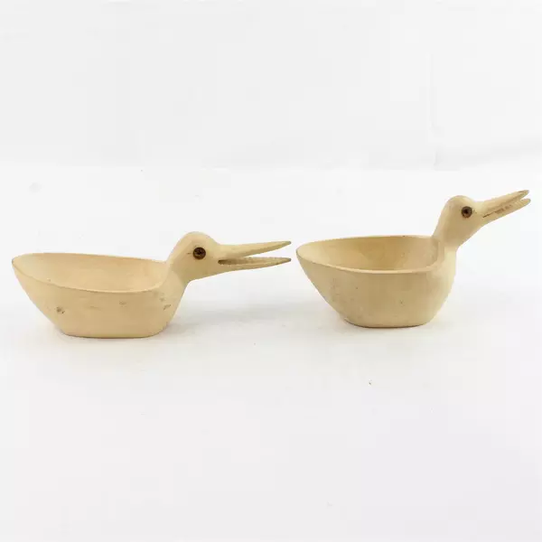 Set of 2 Vintage Hand-Carved Primitive Wood Duck Bowls Folk Art
