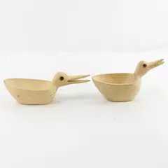 Set of 2 Vintage Hand-Carved Primitive Wood Duck Bowls Folk Art