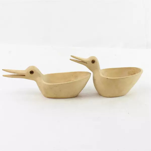Set of 2 Vintage Hand-Carved Primitive Wood Duck Bowls Folk Art