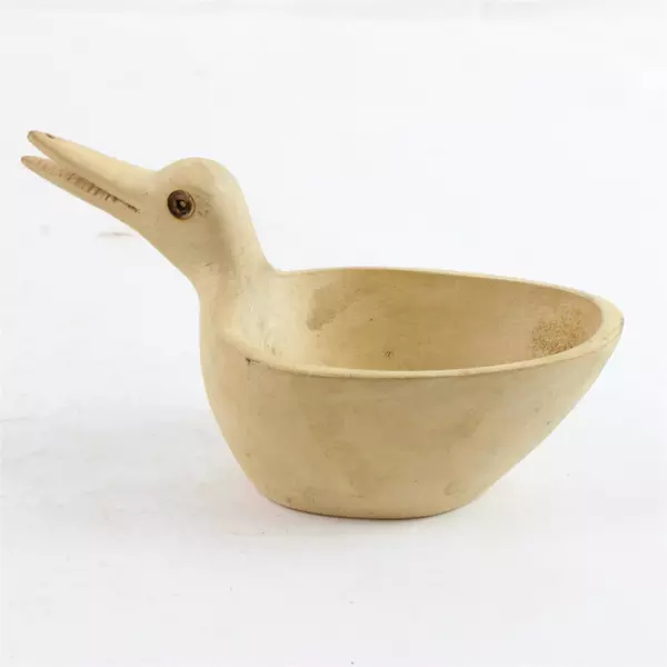 Set of 2 Vintage Hand-Carved Primitive Wood Duck Bowls Folk Art