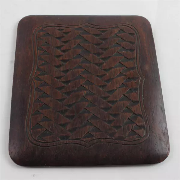 Carved Wooden Coaster Dark Brown Intricate Design 4.5x4in