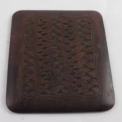 Carved Wooden Coaster Dark Brown Intricate Design 4.5x4in