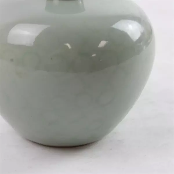 Celadon Glazed Ceramic Vase Brown Rim Neck Round Bottom 4in