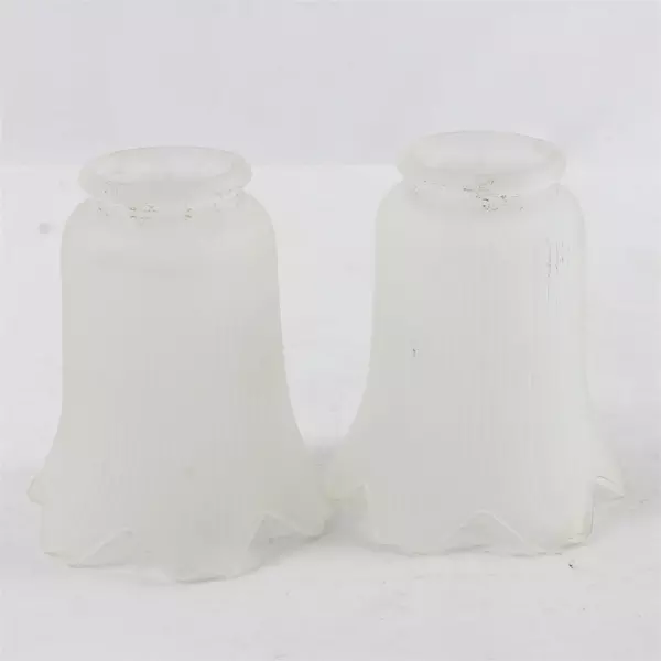 Set of 2 Frosted Glass Lamp Shades Fluted Design Scalloped Edges