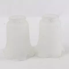 Set of 2 Frosted Glass Lamp Shades Fluted Design Scalloped Edges