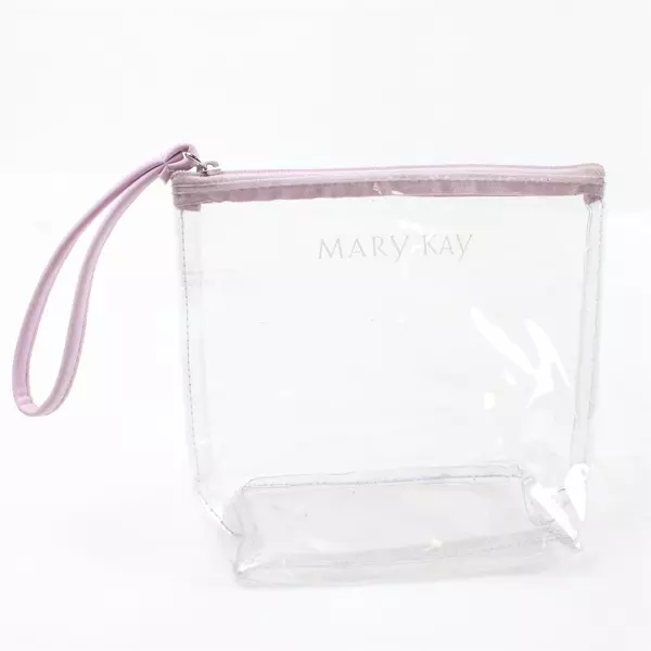 Mary Kay Clear Vinyl Makeup Bag Pink Zipper Trim Small Travel Cosmetic