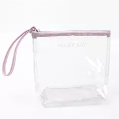 Mary Kay Clear Vinyl Makeup Bag Pink Zipper Trim Small Travel Cosmetic