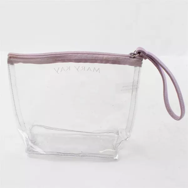 Mary Kay Clear Vinyl Makeup Bag Pink Zipper Trim Small Travel Cosmetic