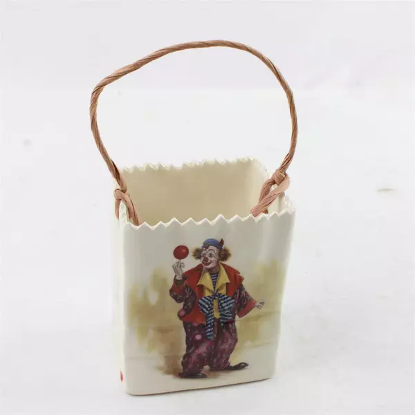 Vintage Ceramic Clown Bag w/ Handle & Red Ball Vase