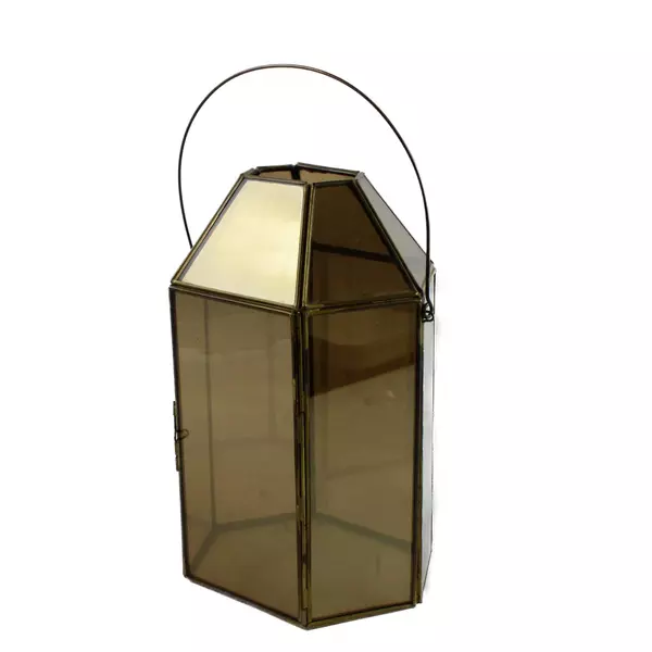 Gold Metal & Glass Octagon Terrarium Candle Holder Geometric 11in