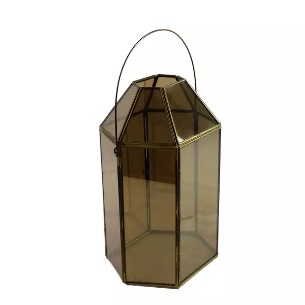 Gold Metal & Glass Octagon Terrarium Candle Holder Geometric 11in