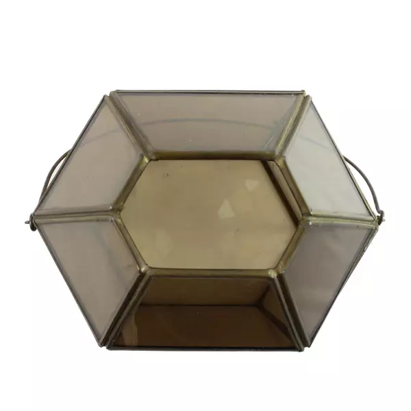 Gold Metal & Glass Octagon Terrarium Candle Holder Geometric 11in