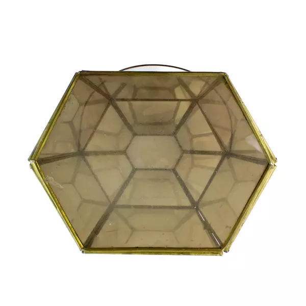 Gold Metal & Glass Octagon Terrarium Candle Holder Geometric 11in