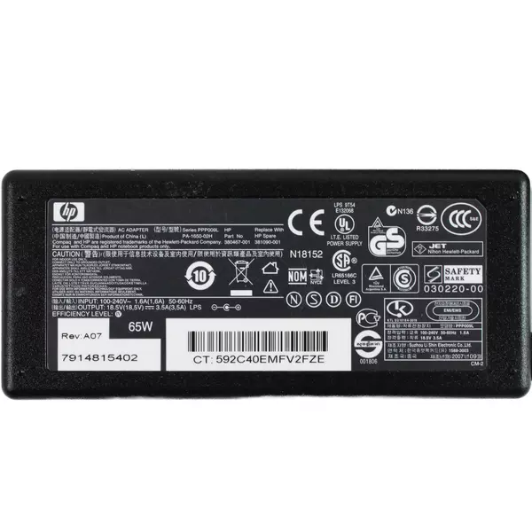 Genuine HP 18.5V 3.5A 65W AC Adapter Charger No Power Cord